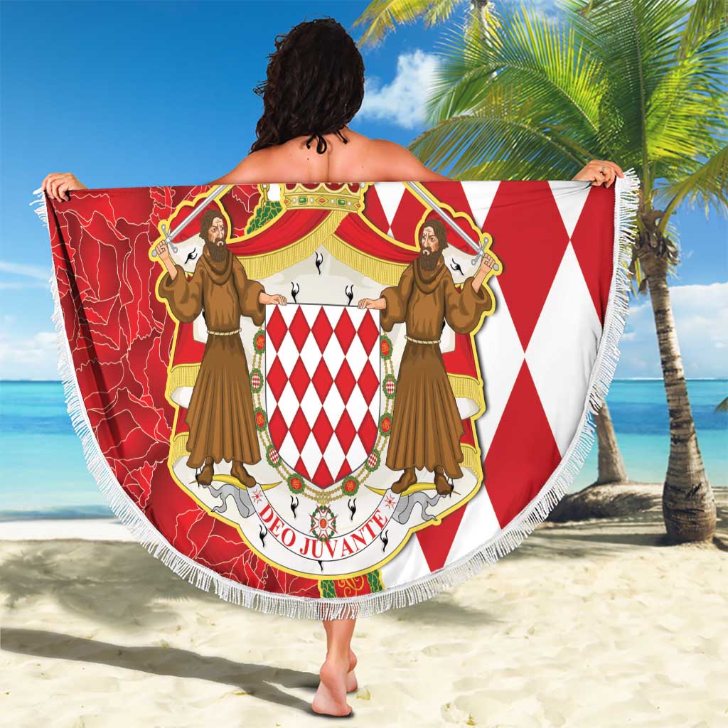 Monaco National Day Beach Blanket Coat Of Arms Mix Red Carnation Pattern - Wonder Print Shop