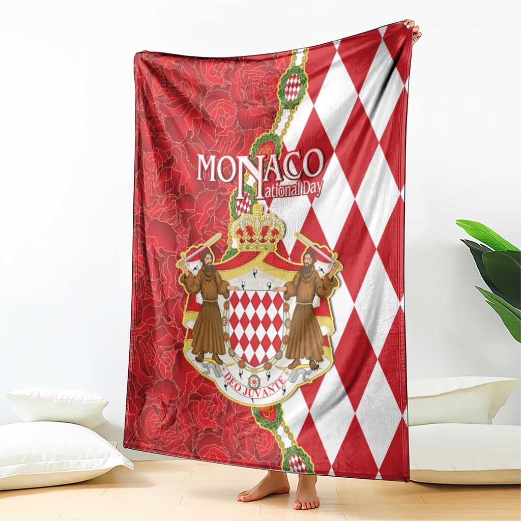 Monaco National Day Blanket Coat Of Arms Mix Red Carnation Pattern