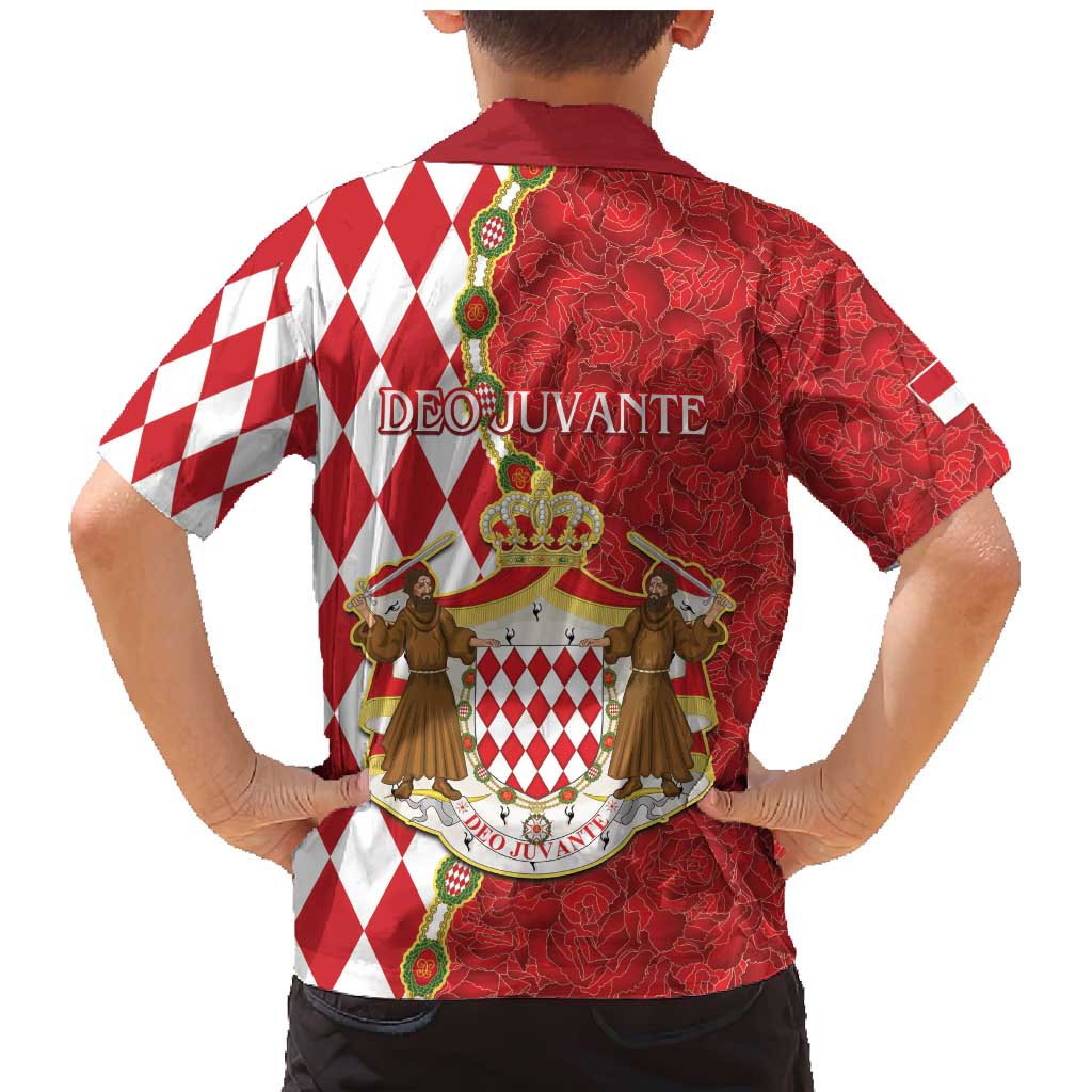 Monaco National Day Family Matching Mermaid Dress and Hawaiian Shirt Coat Of Arms Mix Red Carnation Pattern - Wonder Print Shop