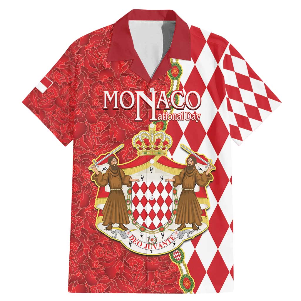 Monaco National Day Family Matching Mermaid Dress and Hawaiian Shirt Coat Of Arms Mix Red Carnation Pattern - Wonder Print Shop