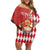 Monaco National Day Family Matching Off Shoulder Short Dress and Hawaiian Shirt Coat Of Arms Mix Red Carnation Pattern - Wonder Print Shop