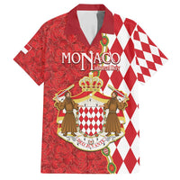Monaco National Day Family Matching Puletasi and Hawaiian Shirt Coat Of Arms Mix Red Carnation Pattern - Wonder Print Shop