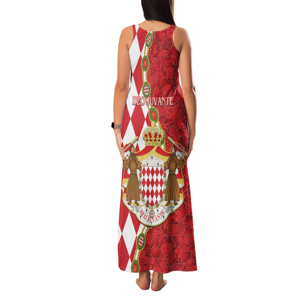 Monaco National Day Family Matching Tank Maxi Dress and Hawaiian Shirt Coat Of Arms Mix Red Carnation Pattern - Wonder Print Shop