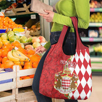 Monaco National Day Grocery Bag Coat Of Arms Mix Red Carnation Pattern