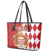 Monaco National Day Leather Tote Bag Coat Of Arms Mix Red Carnation Pattern - Wonder Print Shop