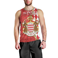 Monaco National Day Men Tank Top Coat Of Arms Mix Red Carnation Pattern - Wonder Print Shop
