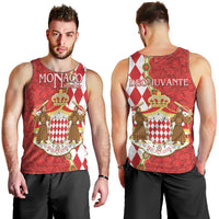 Monaco National Day Men Tank Top Coat Of Arms Mix Red Carnation Pattern - Wonder Print Shop
