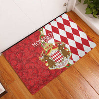 Monaco National Day Rubber Doormat Coat Of Arms Mix Red Carnation Pattern - Wonder Print Shop