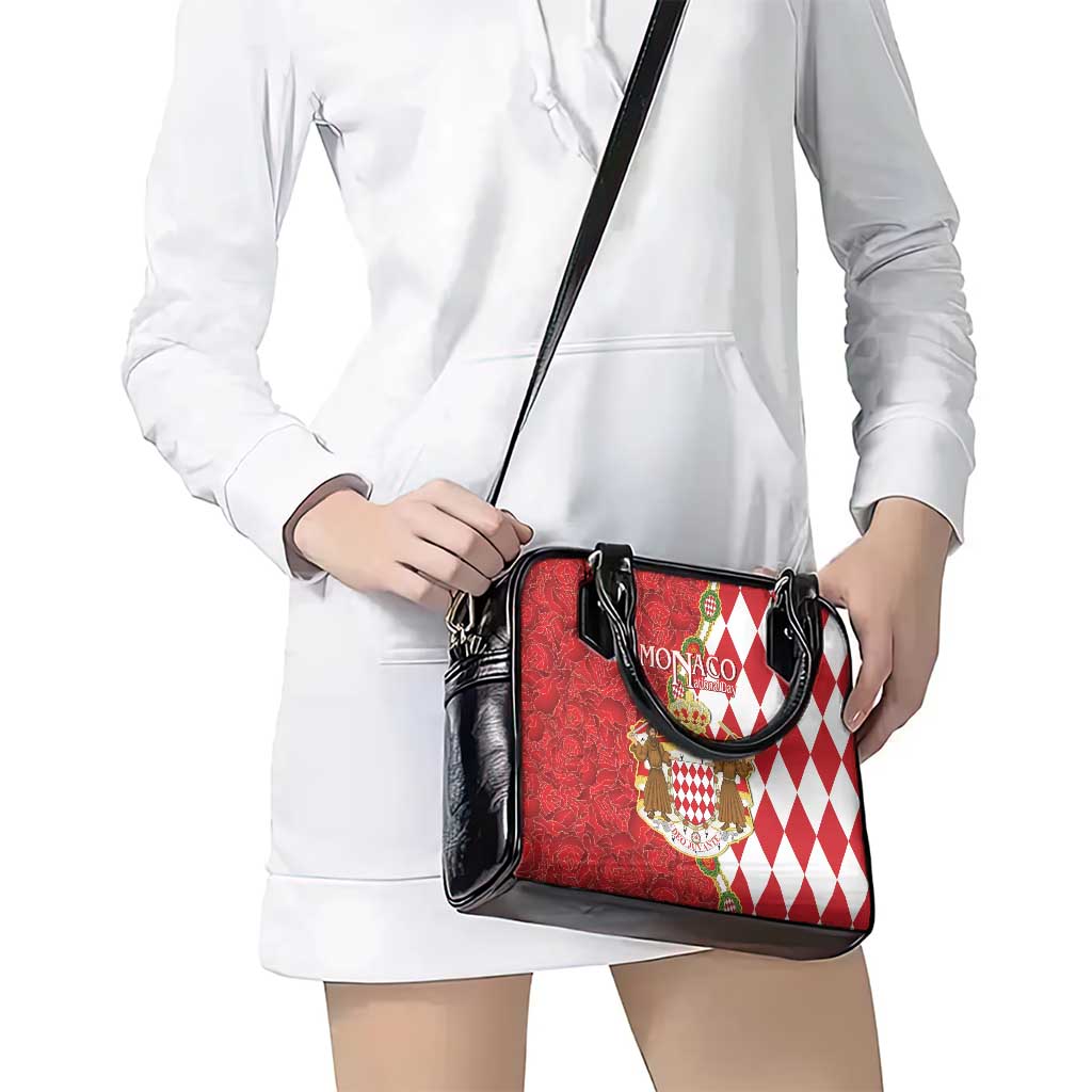 Monaco National Day Shoulder Handbag Coat Of Arms Mix Red Carnation Pattern