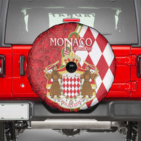 Monaco National Day Spare Tire Cover Coat Of Arms Mix Red Carnation Pattern - Wonder Print Shop