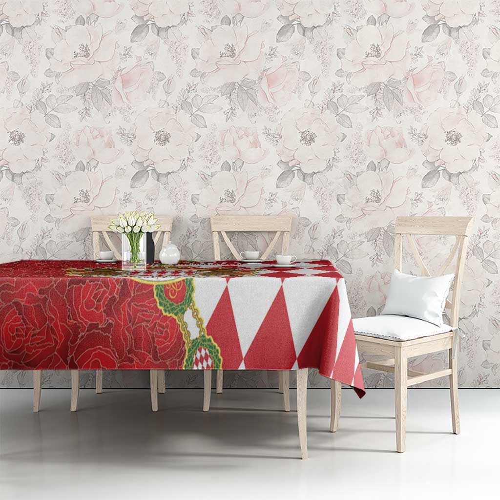 Monaco National Day Tablecloth Coat Of Arms Mix Red Carnation Pattern - Wonder Print Shop