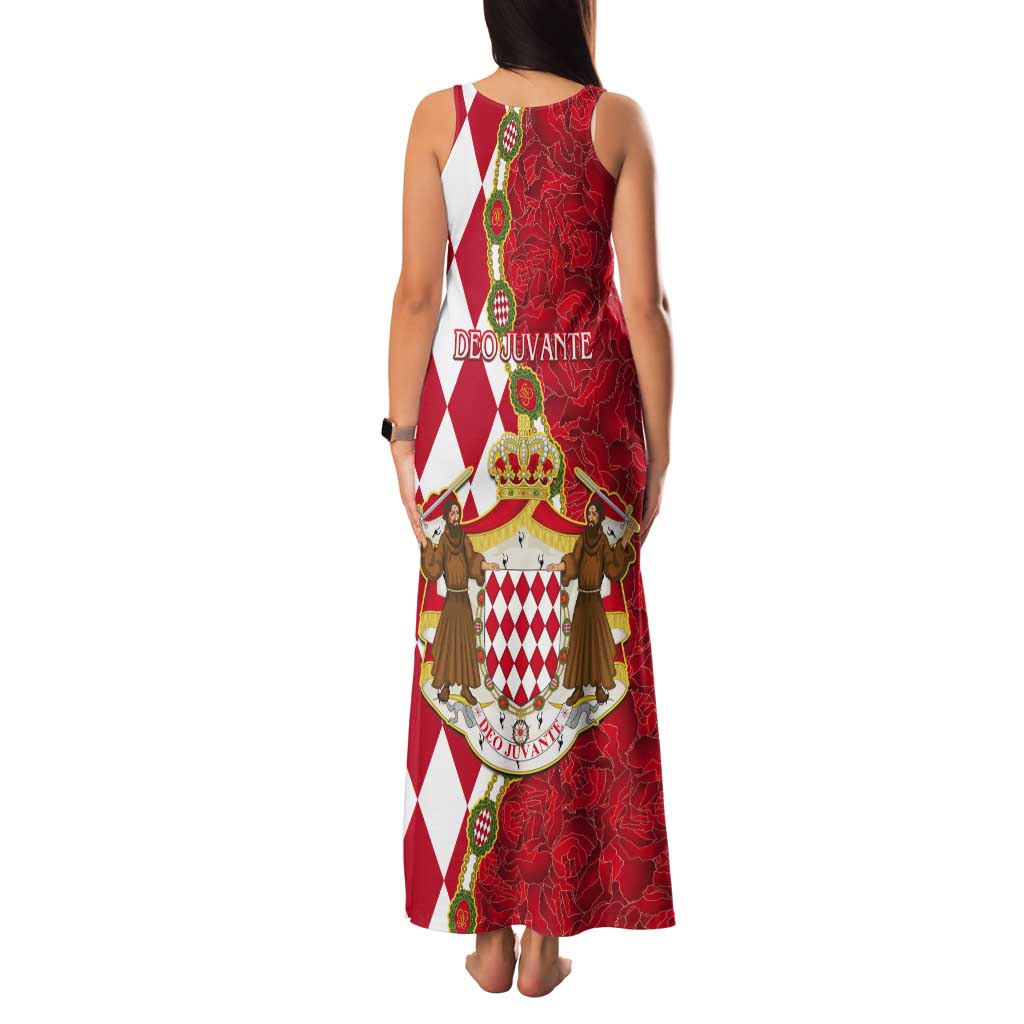 Monaco National Day Tank Maxi Dress Coat Of Arms Mix Red Carnation Pattern - Wonder Print Shop
