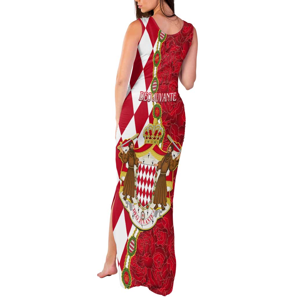 Monaco National Day Tank Maxi Dress Coat Of Arms Mix Red Carnation Pattern - Wonder Print Shop