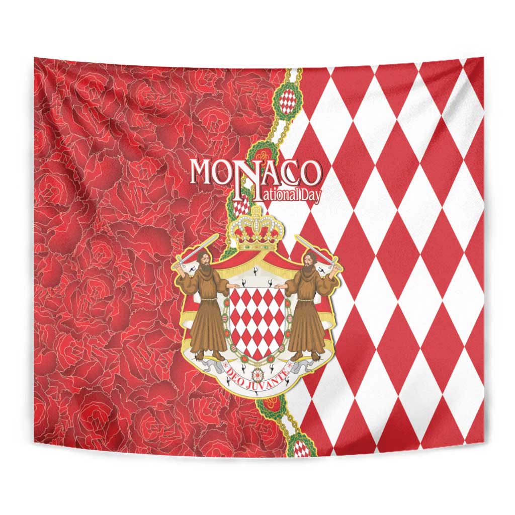 Monaco National Day Tapestry Coat Of Arms Mix Red Carnation Pattern - Wonder Print Shop