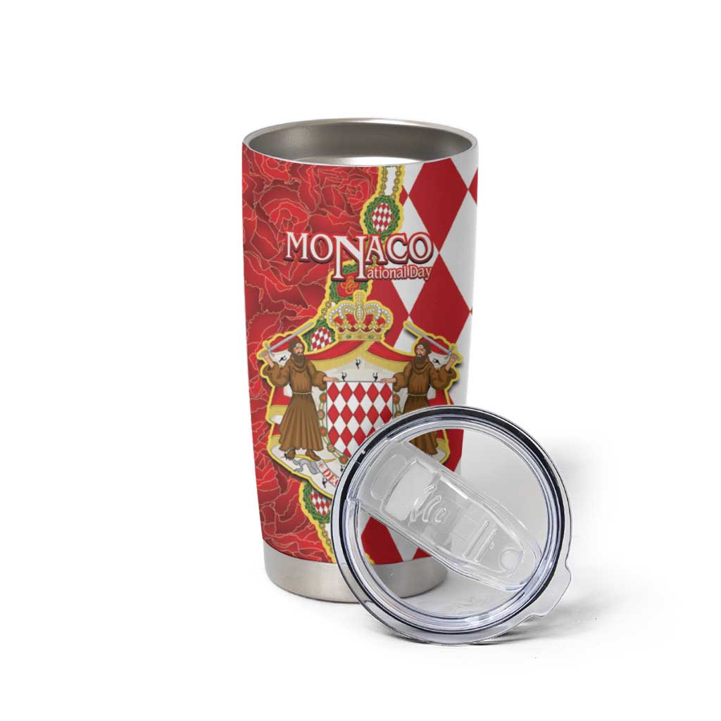 Monaco National Day Tumbler Cup Coat Of Arms Mix Red Carnation Pattern - Wonder Print Shop