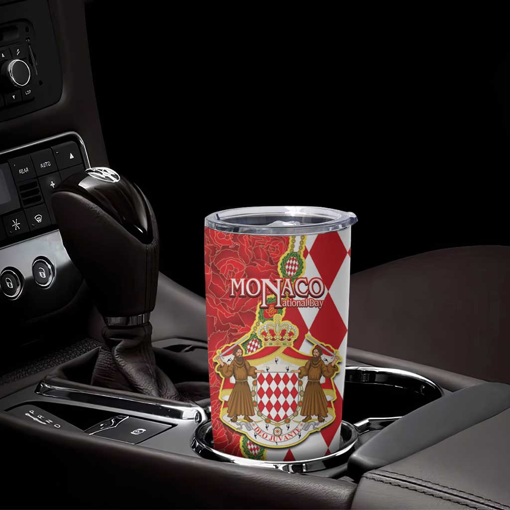 Monaco National Day Tumbler Cup Coat Of Arms Mix Red Carnation Pattern - Wonder Print Shop