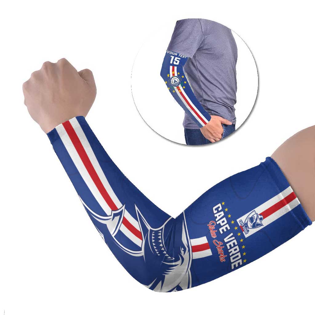 Custom Cape Verde Football Arm Sleeves Go Champions Blue Sharks - Wonder Print Shop