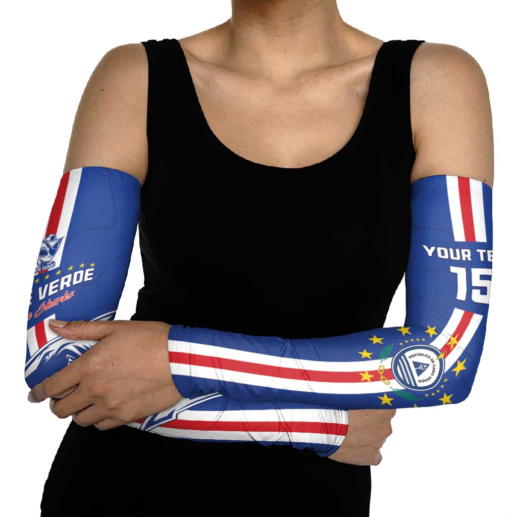 Custom Cape Verde Football Arm Sleeves Go Champions Blue Sharks - Wonder Print Shop