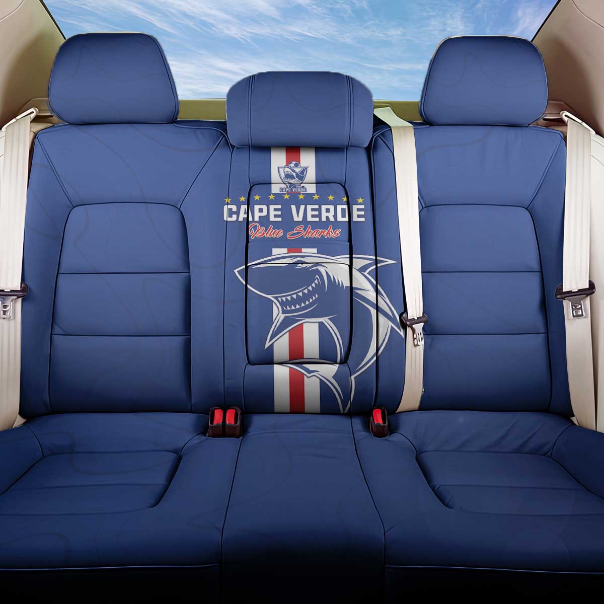 Cape Verde Football Back Car Seat Cover Go Champions Blue Sharks - Wonder Print Shop