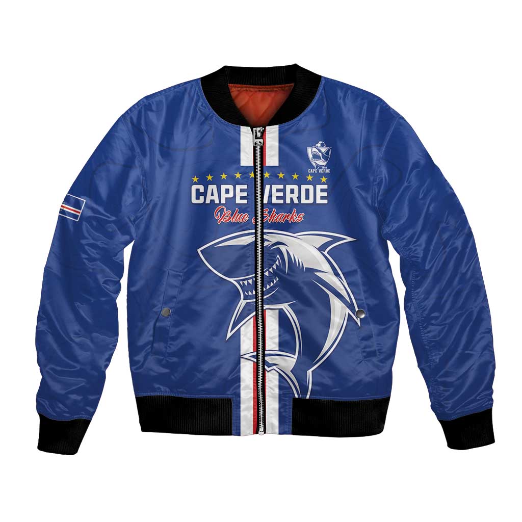 Custom Cape Verde Football Bomber Jacket Go Champions Blue Sharks - Wonder Print Shop
