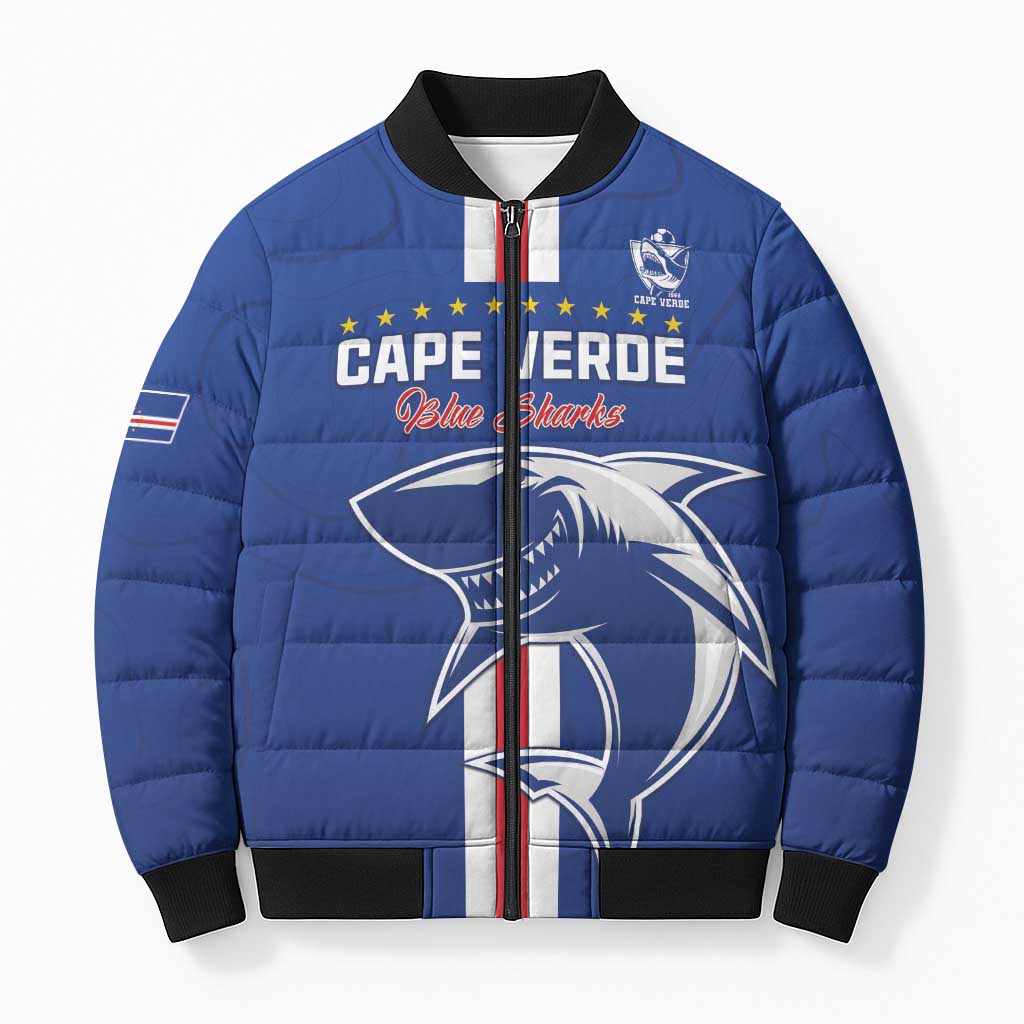 Custom Cape Verde Football Bomber Puffer Jacket Go Champions Blue Sharks - Wonder Print Shop