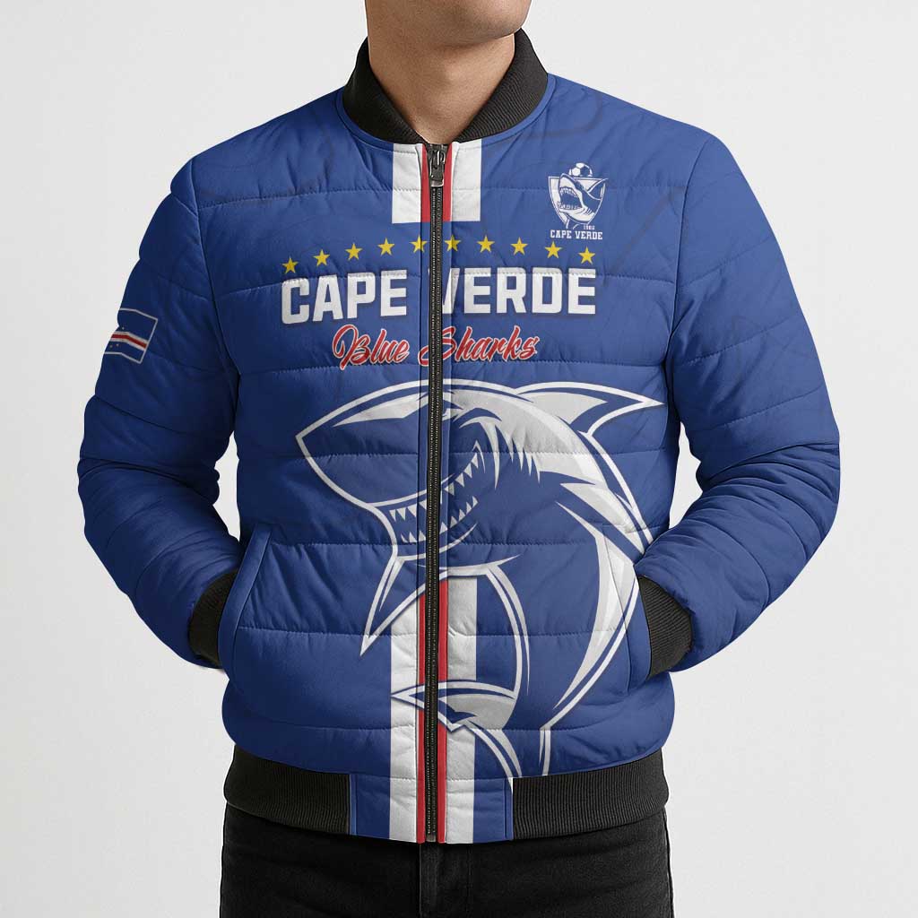 Custom Cape Verde Football Bomber Puffer Jacket Go Champions Blue Sharks - Wonder Print Shop