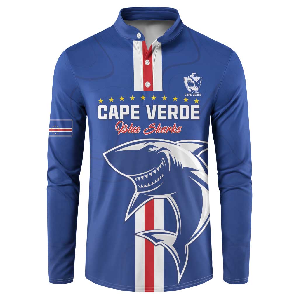 Custom Cape Verde Football Button Sweatshirt Go Champions Blue Sharks - Wonder Print Shop