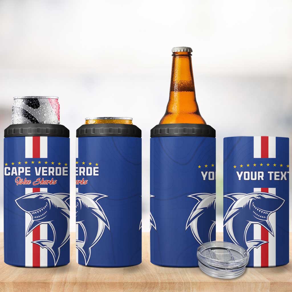 Custom Cape Verde Football 4 in 1 Can Cooler Tumbler Go Champions Blue Sharks - Wonder Print Shop