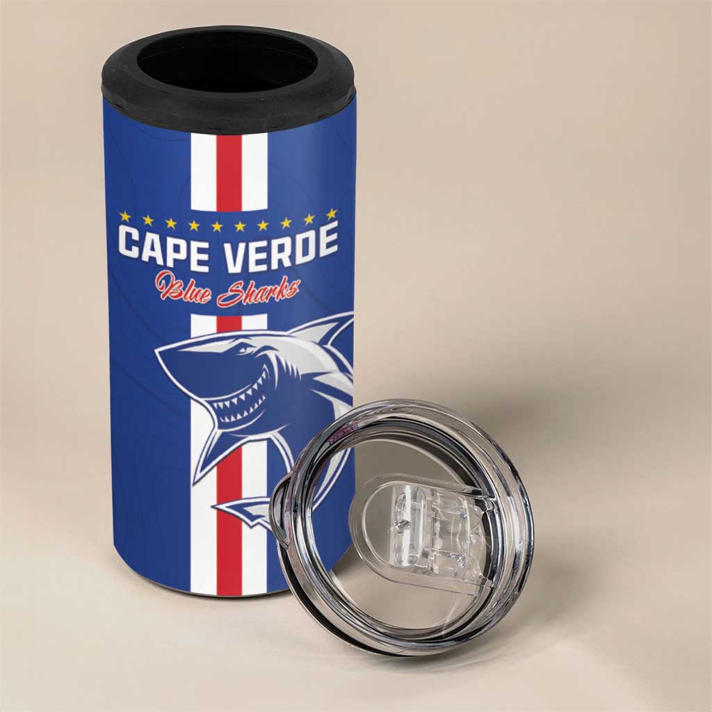 Custom Cape Verde Football 4 in 1 Can Cooler Tumbler Go Champions Blue Sharks - Wonder Print Shop