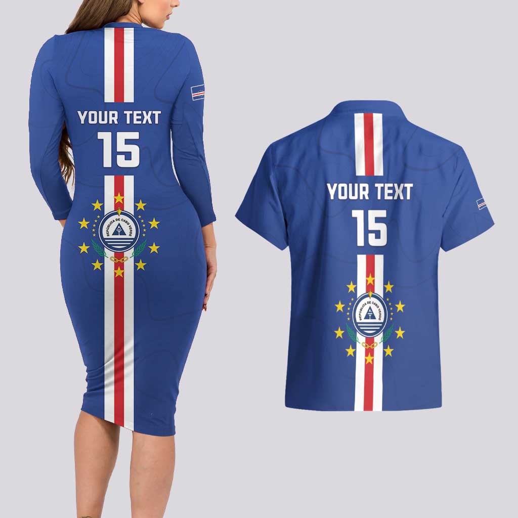 Custom Cape Verde Football Couples Matching Long Sleeve Bodycon Dress and Hawaiian Shirt Go Champions Blue Sharks - Wonder Print Shop