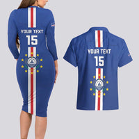 Custom Cape Verde Football Couples Matching Long Sleeve Bodycon Dress and Hawaiian Shirt Go Champions Blue Sharks - Wonder Print Shop