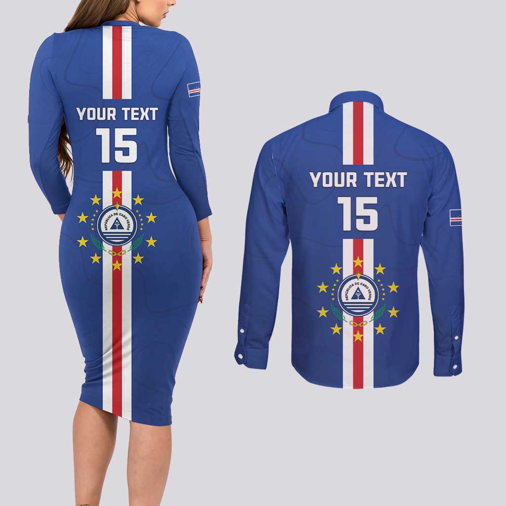 Custom Cape Verde Football Couples Matching Long Sleeve Bodycon Dress and Long Sleeve Button Shirt Go Champions Blue Sharks - Wonder Print Shop