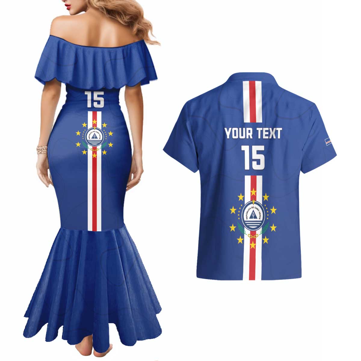 Custom Cape Verde Football Couples Matching Mermaid Dress and Hawaiian Shirt Go Champions Blue Sharks - Wonder Print Shop
