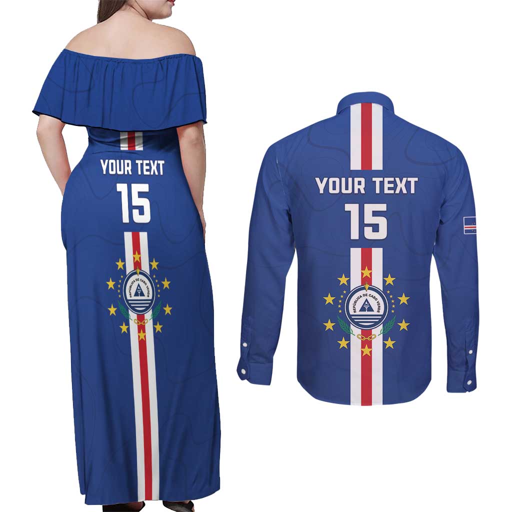 Custom Cape Verde Football Couples Matching Off Shoulder Maxi Dress and Long Sleeve Button Shirt Go Champions Blue Sharks - Wonder Print Shop