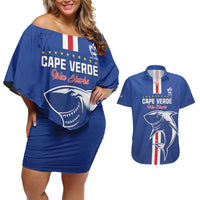 Custom Cape Verde Football Couples Matching Off Shoulder Short Dress and Hawaiian Shirt Go Champions Blue Sharks - Wonder Print Shop