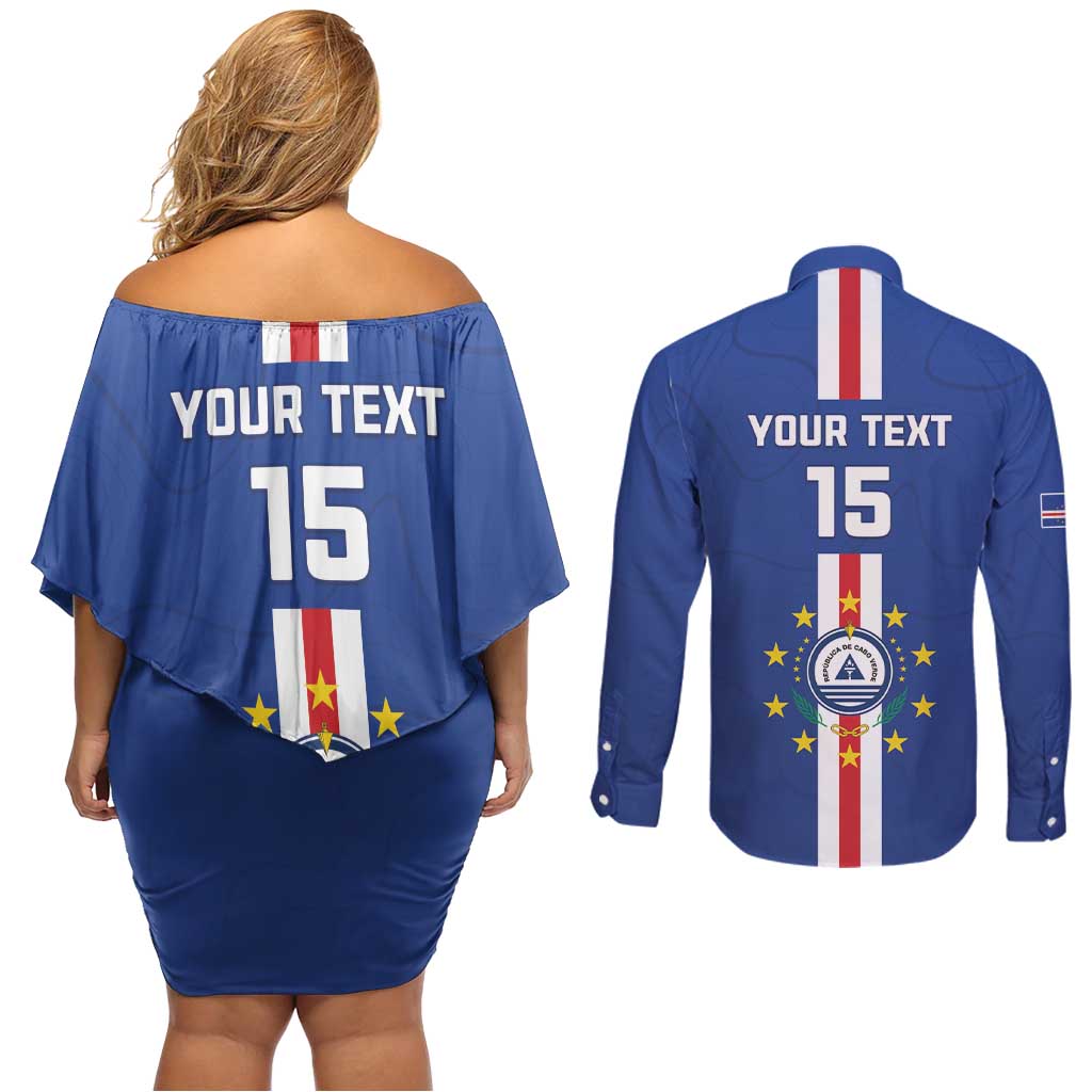 Custom Cape Verde Football Couples Matching Off Shoulder Short Dress and Long Sleeve Button Shirt Go Champions Blue Sharks - Wonder Print Shop