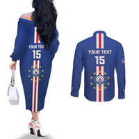 Custom Cape Verde Football Couples Matching Off The Shoulder Long Sleeve Dress and Long Sleeve Button Shirt Go Champions Blue Sharks - Wonder Print Shop