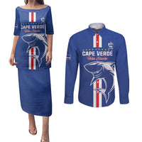 Custom Cape Verde Football Couples Matching Puletasi and Long Sleeve Button Shirt Go Champions Blue Sharks - Wonder Print Shop
