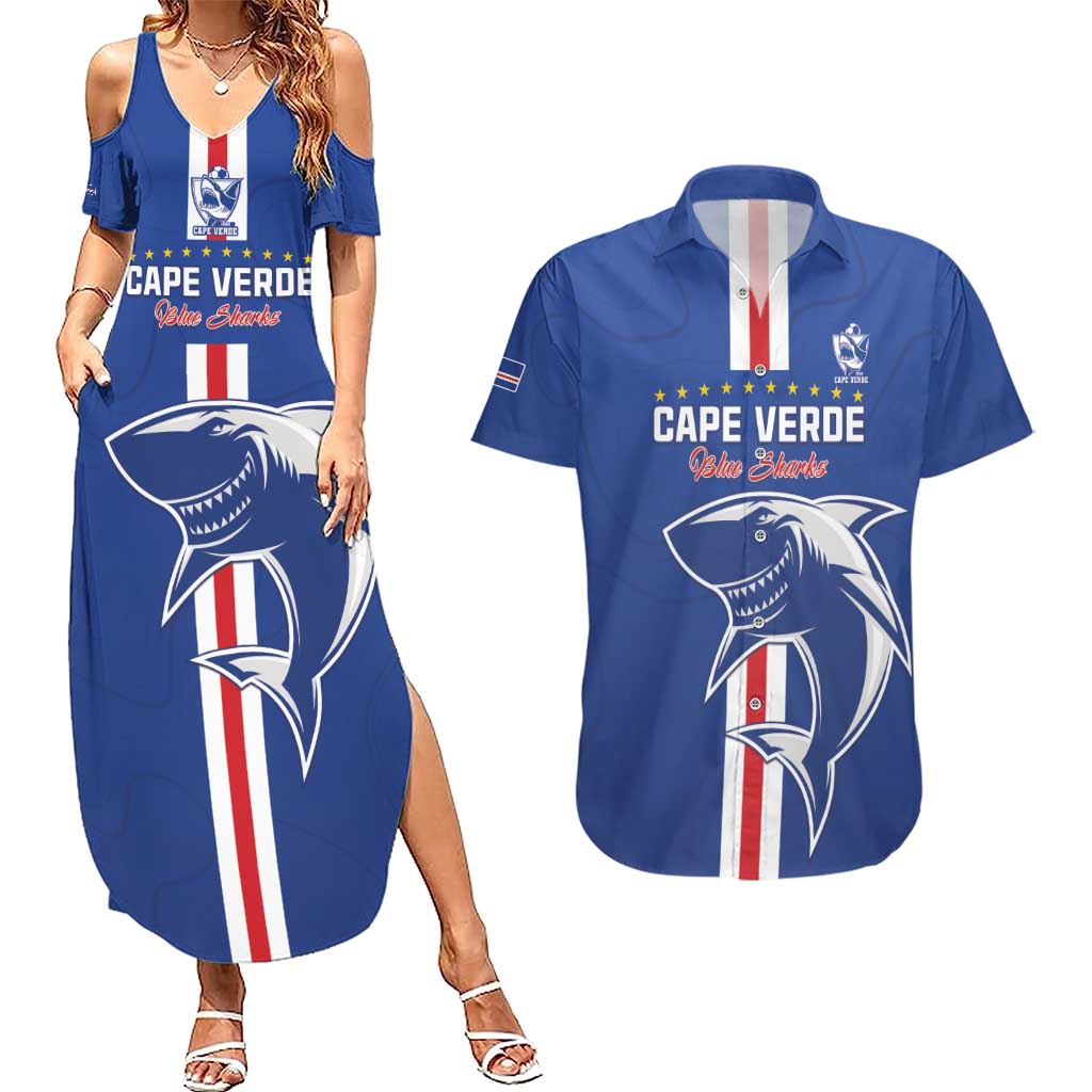 Custom Cape Verde Football Couples Matching Summer Maxi Dress and Hawaiian Shirt Go Champions Blue Sharks - Wonder Print Shop