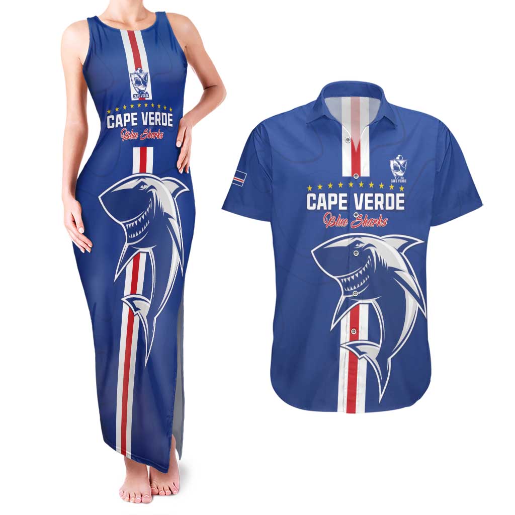 Custom Cape Verde Football Couples Matching Tank Maxi Dress and Hawaiian Shirt Go Champions Blue Sharks - Wonder Print Shop