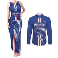 Custom Cape Verde Football Couples Matching Tank Maxi Dress and Long Sleeve Button Shirt Go Champions Blue Sharks - Wonder Print Shop
