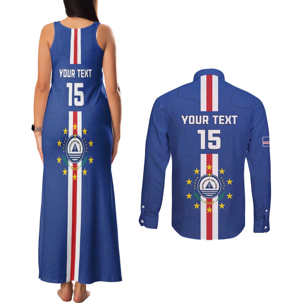 Custom Cape Verde Football Couples Matching Tank Maxi Dress and Long Sleeve Button Shirt Go Champions Blue Sharks - Wonder Print Shop