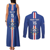 Custom Cape Verde Football Couples Matching Tank Maxi Dress and Long Sleeve Button Shirt Go Champions Blue Sharks - Wonder Print Shop