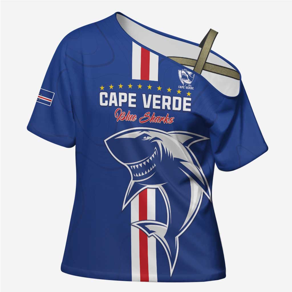 Custom Cape Verde Football Cross Shoulder Shirt Go Champions Blue Sharks - Wonder Print Shop