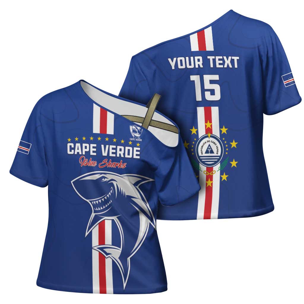 Custom Cape Verde Football Cross Shoulder Shirt Go Champions Blue Sharks - Wonder Print Shop