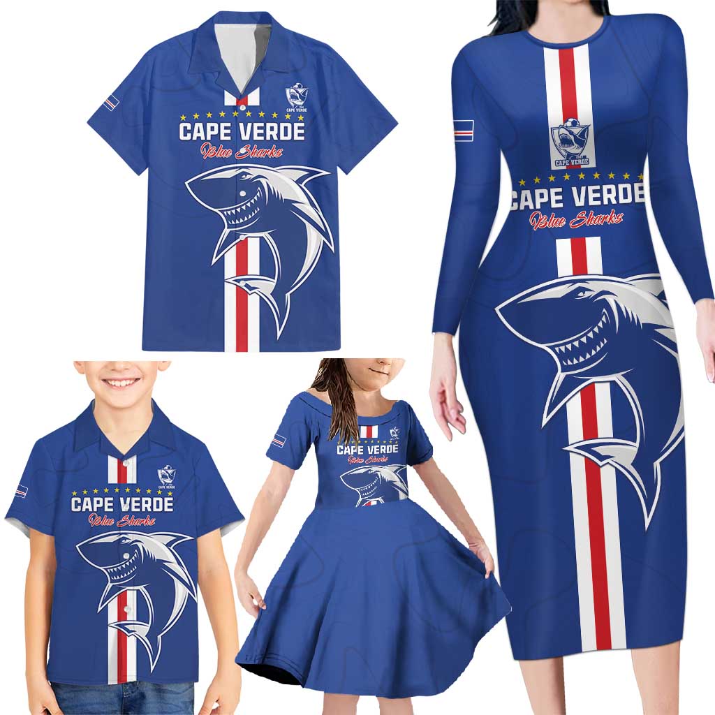 Custom Cape Verde Football Family Matching Long Sleeve Bodycon Dress and Hawaiian Shirt Go Champions Blue Sharks - Wonder Print Shop