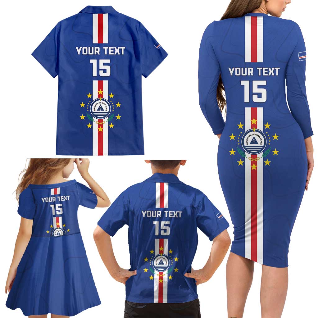 Custom Cape Verde Football Family Matching Long Sleeve Bodycon Dress and Hawaiian Shirt Go Champions Blue Sharks - Wonder Print Shop