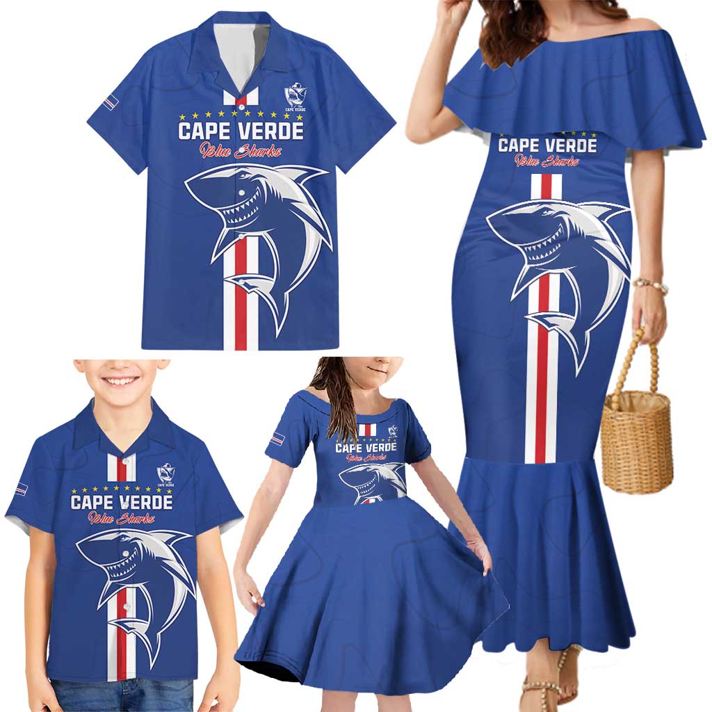 Custom Cape Verde Football Family Matching Mermaid Dress and Hawaiian Shirt Go Champions Blue Sharks - Wonder Print Shop