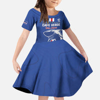 Custom Cape Verde Football Family Matching Off The Shoulder Long Sleeve Dress and Hawaiian Shirt Go Champions Blue Sharks - Wonder Print Shop