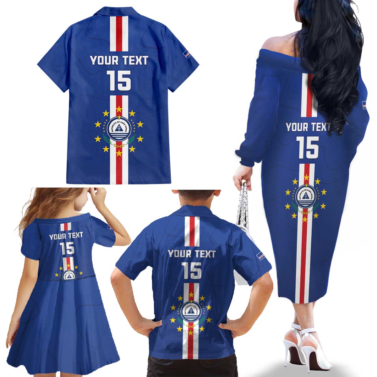 Custom Cape Verde Football Family Matching Off The Shoulder Long Sleeve Dress and Hawaiian Shirt Go Champions Blue Sharks - Wonder Print Shop
